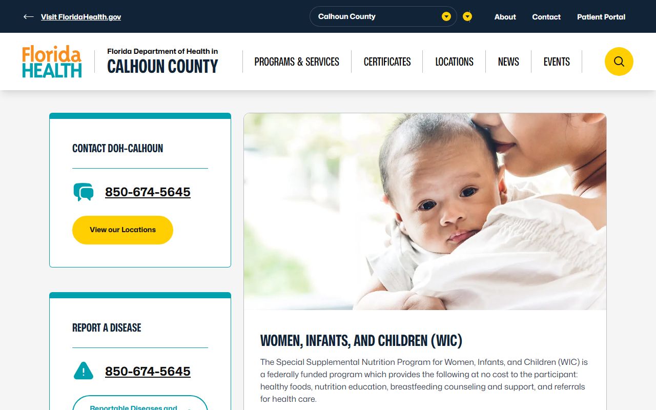 Calhoun County obituary death records DOH main page