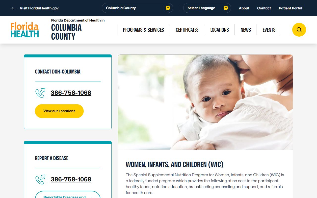 Columbia County obituary death records DOH main page