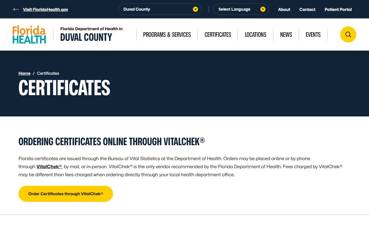 Duval County obituary death records certificates page