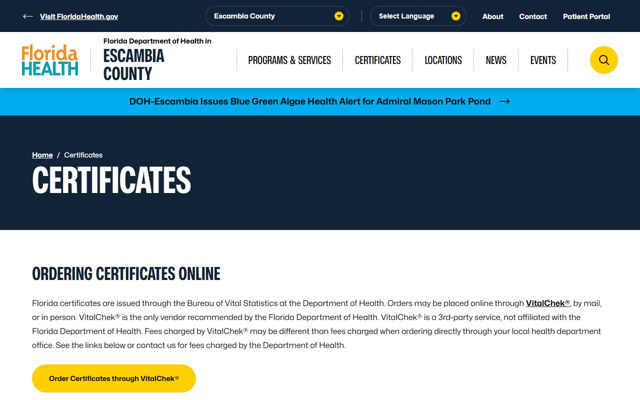 Escambia County obituary death records certificates page