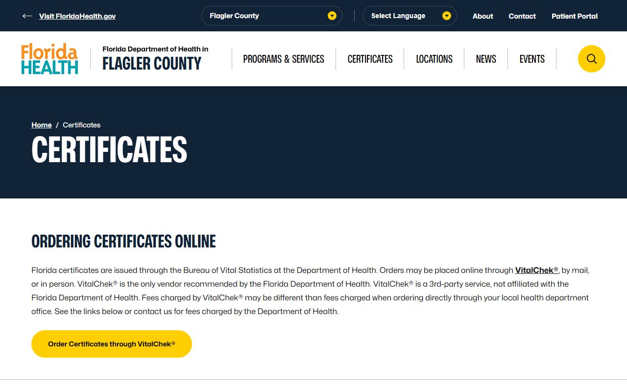 Flagler County obituary death records certificates ordering page