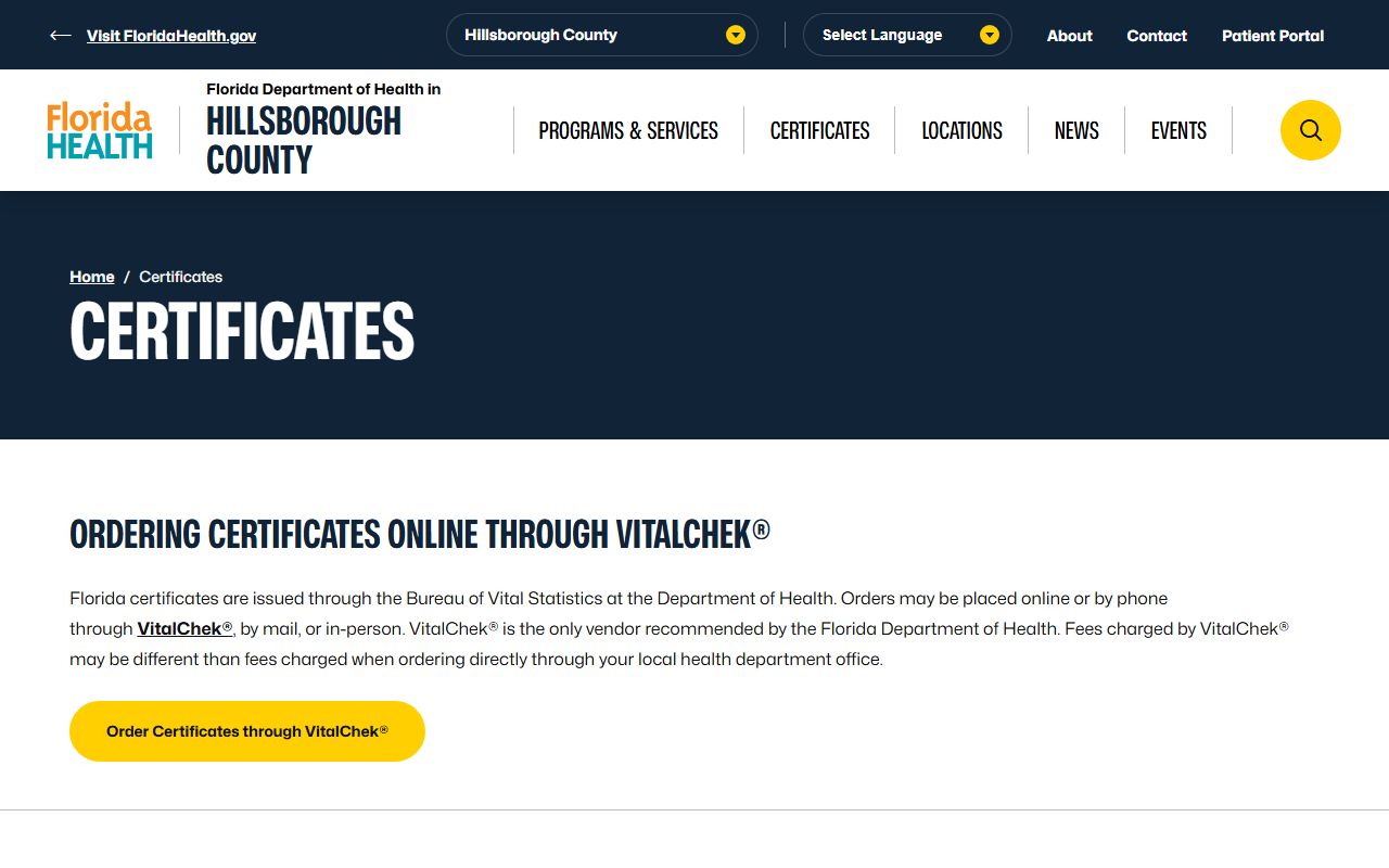 Hillsborough County obituary death records certificates page