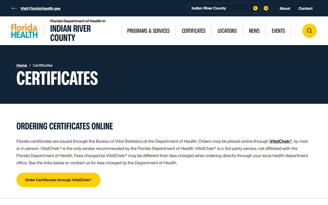 Indian River County obituary death records certificates page