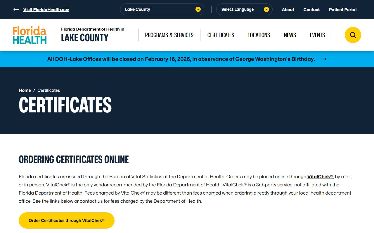 Lake County obituary death records certificate services