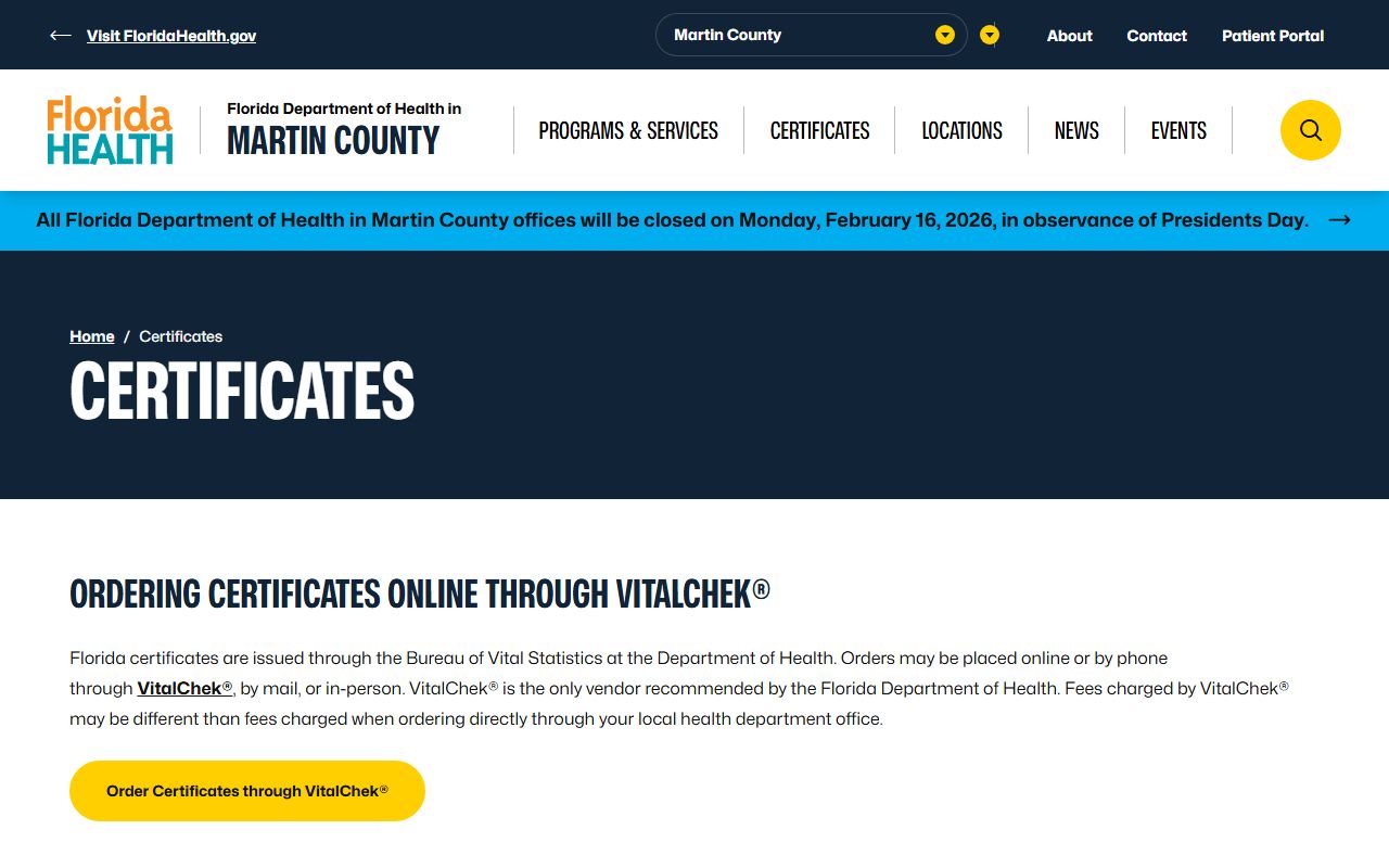 Martin County obituary death records certificate services