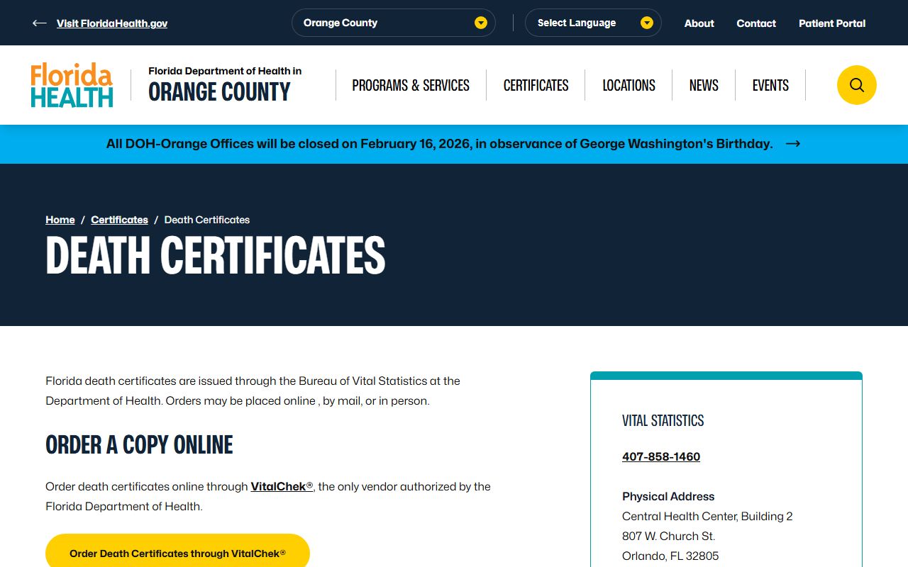 Orange County obituary death records death certificate types