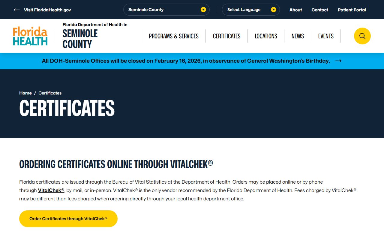 Seminole County obituary death records certificates page